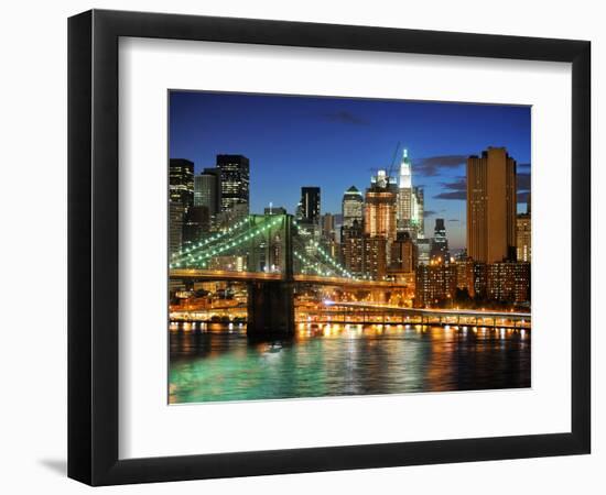 New York City Brooklyn Bridge - Downtown at Night-dellm60-Framed Photographic Print