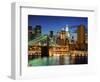 New York City Brooklyn Bridge - Downtown at Night-dellm60-Framed Photographic Print