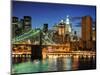 New York City Brooklyn Bridge - Downtown at Night-dellm60-Mounted Photographic Print