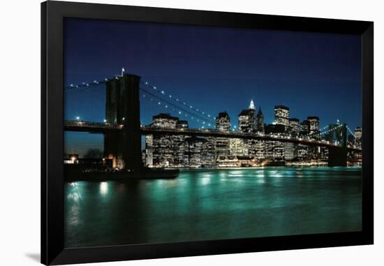 New York City (Brooklyn Bridge & Night Skyline, 2007) Photo Print Poster-null-Framed Poster