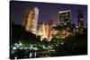 New York City Central Park at Night with Manhattan Skyscrapers Lit with Light.-Songquan Deng-Stretched Canvas