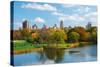 New York City Central Park in Autumn with Manhattan Skyscrapers and Colorful Trees over Lake with R-Songquan Deng-Stretched Canvas