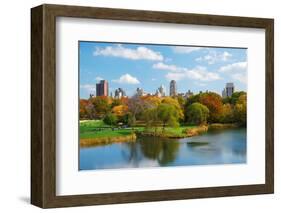 New York City Central Park in Autumn with Manhattan Skyscrapers and Colorful Trees over Lake with R-Songquan Deng-Framed Photographic Print