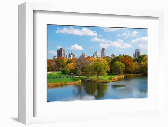 New York City Central Park in Autumn with Manhattan Skyscrapers and Colorful Trees over Lake with R-Songquan Deng-Framed Photographic Print