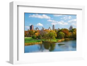 New York City Central Park in Autumn with Manhattan Skyscrapers and Colorful Trees over Lake with R-Songquan Deng-Framed Photographic Print