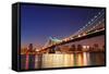 New York City Manhattan Bridge over Hudson River with Skyline after Sunset Night View Illuminated W-Songquan Deng-Framed Stretched Canvas