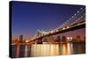 New York City Manhattan Bridge over Hudson River with Skyline after Sunset Night View Illuminated W-Songquan Deng-Stretched Canvas