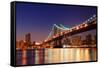 New York City Manhattan Bridge over Hudson River with Skyline after Sunset Night View Illuminated W-Songquan Deng-Framed Stretched Canvas