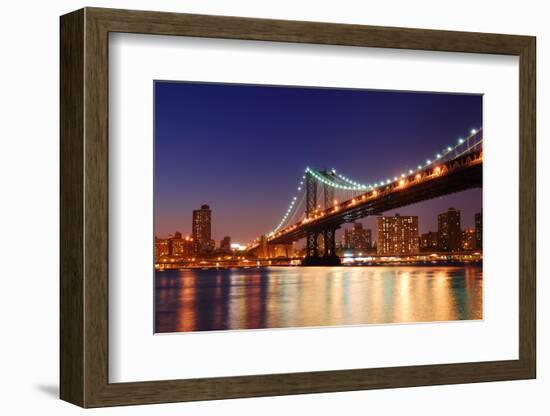 New York City Manhattan Bridge over Hudson River with Skyline after Sunset Night View Illuminated W-Songquan Deng-Framed Photographic Print