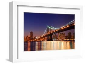 New York City Manhattan Bridge over Hudson River with Skyline after Sunset Night View Illuminated W-Songquan Deng-Framed Photographic Print