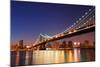 New York City Manhattan Bridge over Hudson River with Skyline after Sunset Night View Illuminated W-Songquan Deng-Mounted Photographic Print