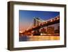 New York City Manhattan Bridge over Hudson River with Skyline after Sunset Night View Illuminated W-Songquan Deng-Framed Photographic Print