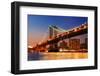 New York City Manhattan Bridge over Hudson River with Skyline after Sunset Night View Illuminated W-Songquan Deng-Framed Photographic Print