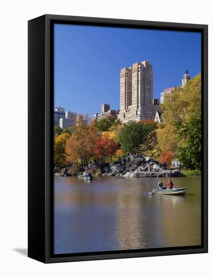 New York City, Manhattan, Central Park and the Grand Buildings across the Lake in Autumn, USA-Gavin Hellier-Framed Stretched Canvas