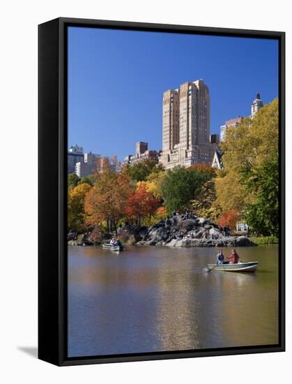 New York City, Manhattan, Central Park and the Grand Buildings across the Lake in Autumn, USA-Gavin Hellier-Framed Stretched Canvas