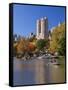 New York City, Manhattan, Central Park and the Grand Buildings across the Lake in Autumn, USA-Gavin Hellier-Framed Stretched Canvas