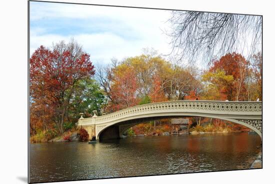 New York City Manhattan Central Park Panorama at Autumn with Skyscrapers, Foliage, Lake and Bow Bri-Songquan Deng-Mounted Photographic Print