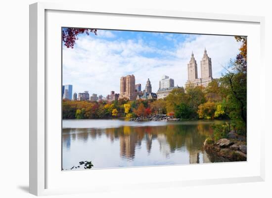 New York City Manhattan Central Park Panorama in Autumn Lake with Skyscrapers and Colorful Trees Wi-Songquan Deng-Framed Photographic Print