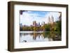 New York City Manhattan Central Park Panorama in Autumn Lake with Skyscrapers and Colorful Trees Wi-Songquan Deng-Framed Photographic Print