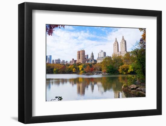 New York City Manhattan Central Park Panorama in Autumn Lake with Skyscrapers and Colorful Trees Wi-Songquan Deng-Framed Photographic Print