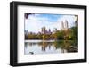 New York City Manhattan Central Park Panorama in Autumn Lake with Skyscrapers and Colorful Trees Wi-Songquan Deng-Framed Photographic Print