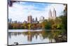 New York City Manhattan Central Park Panorama in Autumn Lake with Skyscrapers and Colorful Trees Wi-Songquan Deng-Mounted Photographic Print