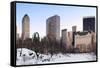 New York City Manhattan Central Park Panorama in Winter with Snow, Freezing Lake and Skyscrapers At-Songquan Deng-Framed Stretched Canvas
