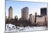 New York City Manhattan Central Park Panorama in Winter with Snow, Freezing Lake and Skyscrapers At-Songquan Deng-Mounted Photographic Print