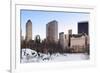 New York City Manhattan Central Park Panorama in Winter with Snow, Freezing Lake and Skyscrapers At-Songquan Deng-Framed Photographic Print