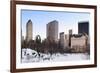 New York City Manhattan Central Park Panorama in Winter with Snow, Freezing Lake and Skyscrapers At-Songquan Deng-Framed Photographic Print