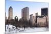 New York City Manhattan Central Park Panorama in Winter with Snow, Freezing Lake and Skyscrapers At-Songquan Deng-Mounted Photographic Print