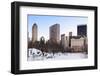 New York City Manhattan Central Park Panorama in Winter with Snow, Freezing Lake and Skyscrapers At-Songquan Deng-Framed Photographic Print