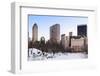 New York City Manhattan Central Park Panorama in Winter with Snow, Freezing Lake and Skyscrapers At-Songquan Deng-Framed Photographic Print