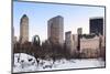 New York City Manhattan Central Park Panorama in Winter with Snow, Freezing Lake and Skyscrapers At-Songquan Deng-Mounted Photographic Print