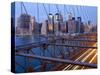 New York City, Manhattan, Downtown Financial District City Skyline Viewed from the Brooklyn Bridge -Gavin Hellier-Stretched Canvas