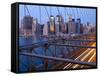 New York City, Manhattan, Downtown Financial District City Skyline Viewed from the Brooklyn Bridge -Gavin Hellier-Framed Stretched Canvas