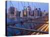 New York City, Manhattan, Downtown Financial District City Skyline Viewed from the Brooklyn Bridge -Gavin Hellier-Stretched Canvas