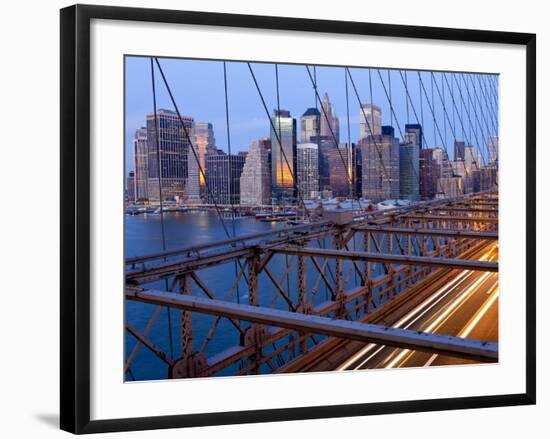 New York City, Manhattan, Downtown Financial District City Skyline Viewed from the Brooklyn Bridge -Gavin Hellier-Framed Photographic Print