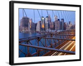 New York City, Manhattan, Downtown Financial District City Skyline Viewed from the Brooklyn Bridge -Gavin Hellier-Framed Photographic Print