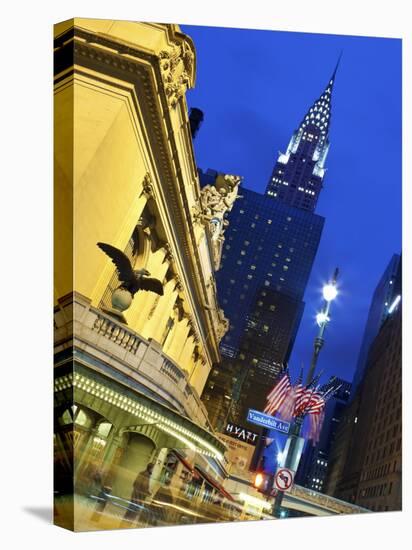 New York City, Manhattan, Grand Central Station and the Chrysler Building Illuminated at Dusk, USA-Gavin Hellier-Stretched Canvas