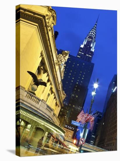 New York City, Manhattan, Grand Central Station and the Chrysler Building Illuminated at Dusk, USA-Gavin Hellier-Stretched Canvas