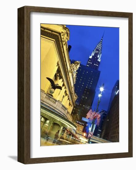 New York City, Manhattan, Grand Central Station and the Chrysler Building Illuminated at Dusk, USA-Gavin Hellier-Framed Photographic Print