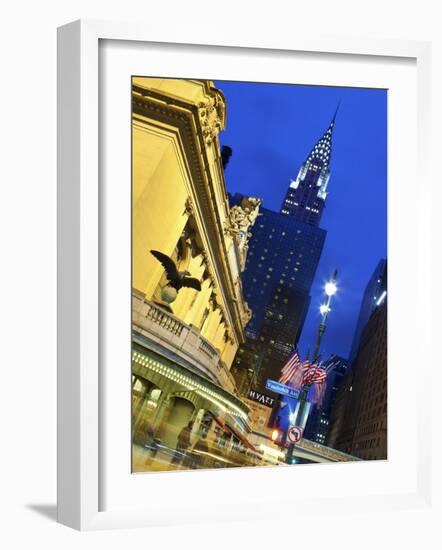 New York City, Manhattan, Grand Central Station and the Chrysler Building Illuminated at Dusk, USA-Gavin Hellier-Framed Photographic Print