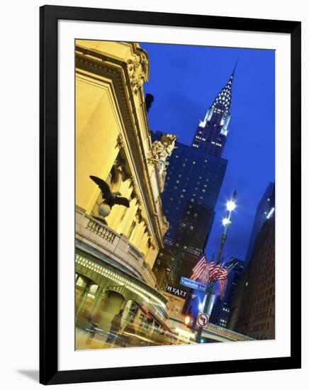 New York City, Manhattan, Grand Central Station and the Chrysler Building Illuminated at Dusk, USA-Gavin Hellier-Framed Photographic Print