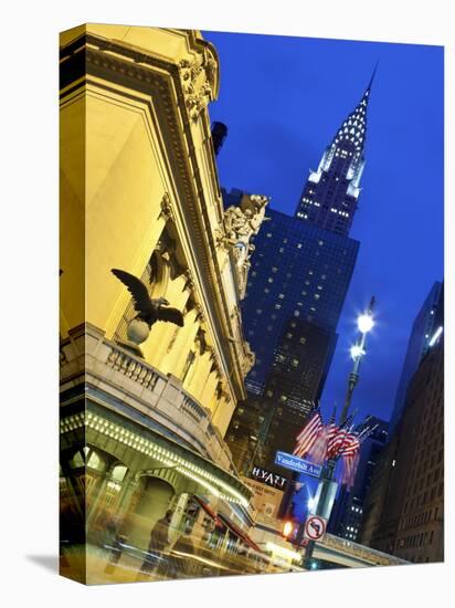 New York City, Manhattan, Grand Central Station and the Chrysler Building Illuminated at Dusk, USA-Gavin Hellier-Stretched Canvas