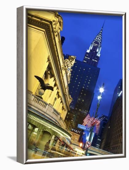 New York City, Manhattan, Grand Central Station and the Chrysler Building Illuminated at Dusk, USA-Gavin Hellier-Framed Photographic Print