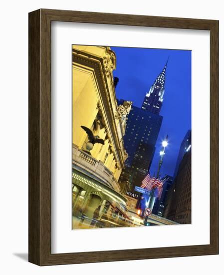 New York City, Manhattan, Grand Central Station and the Chrysler Building Illuminated at Dusk, USA-Gavin Hellier-Framed Photographic Print