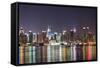 New York City Manhattan Midtown Skyline at Night with Lights Reflection over Hudson River Viewed Fr-Songquan Deng-Framed Stretched Canvas