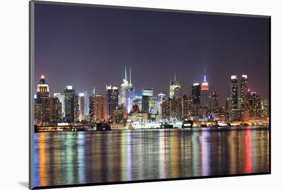 New York City Manhattan Midtown Skyline at Night with Lights Reflection over Hudson River Viewed Fr-Songquan Deng-Mounted Photographic Print