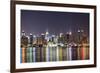 New York City Manhattan Midtown Skyline at Night with Lights Reflection over Hudson River Viewed Fr-Songquan Deng-Framed Photographic Print